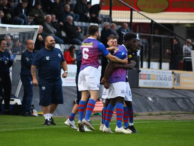 Ben Acquaye has been rewarded with a contract at AFC Rushden & Diamonds after a series of impressive performances this season. Picture courtesy of HawkinsImages