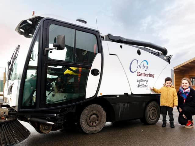 Enzo with the new road sweeper he named Lightning McClean.