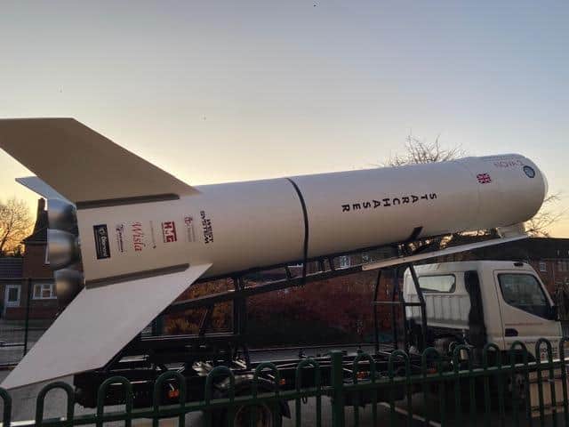 The 39ft high Nova 2 rocket came to the school's car park.