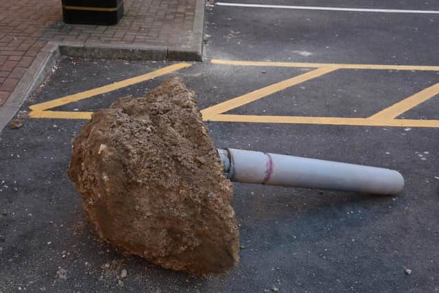 Bollards were ripped from the ground. Pictures by Alison Bagley.