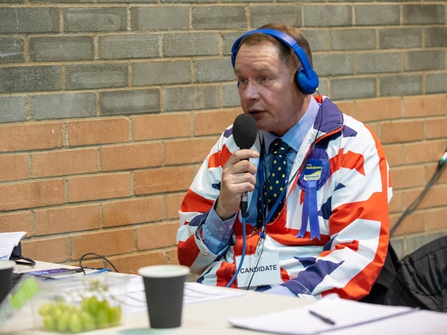 Philip Hollobone gives a live interview to BBC radio after his win