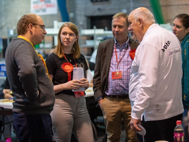 Jim Hakewill and Chris Nelson speak to former candidate Mick Scrimshaw