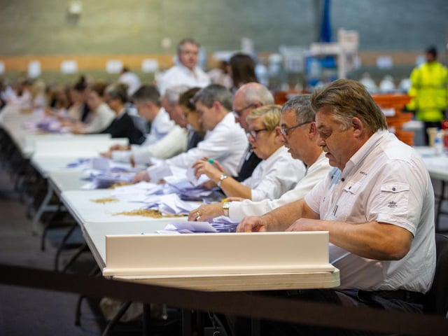 Counters hard at work, fuelled by the occasional chocolate from bags of Celebrations