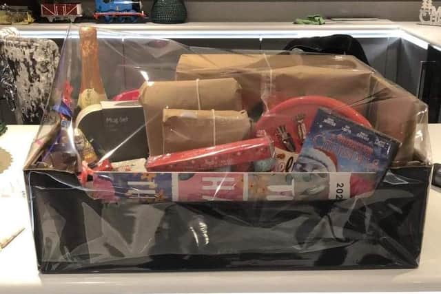The hamper was delivered to their front door