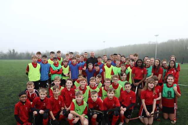 Sean Dyche met with students as he opened the new sporting facilities, including a 4G pitch, at The Latimer Arts College. Picture by Alison Bagley