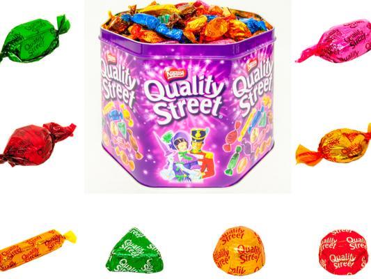 Quality Street: The green triangle. Heroes: Wispa. Celebrations: Maltesers Teasers. Roses: Golden Barrel