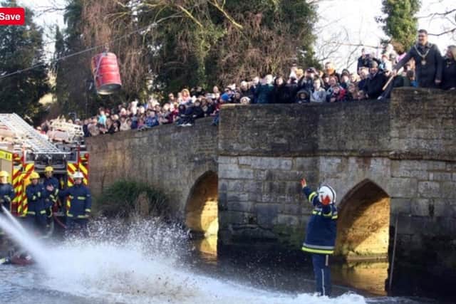 The tradition of the Geddington Squirt is a Boxing Day favourite. The Geddington Voluntary Fire Brigade take on Northamptonshire Fire and Rescue in a water fight. The teams stand on opposite sides of the ford and try to push a barrel over the other team with their hoses.