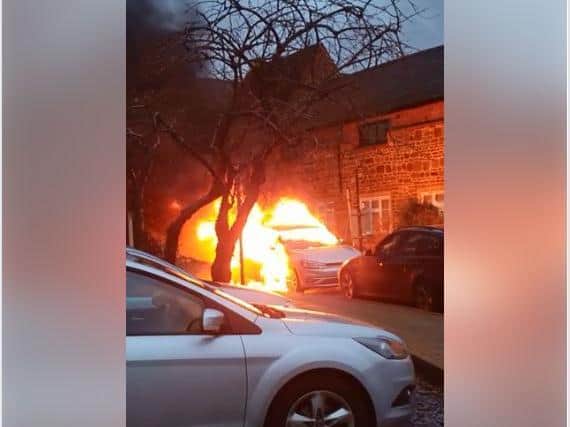 Teenagers set a car on fire in Wellingborough yesterday. Video filmed by witness Raymond Hepp.