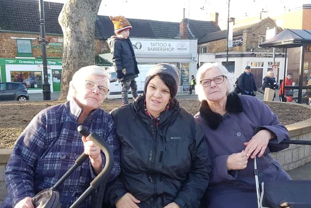 From left to right, Kay Griffin, Chantelle Griffin, and Judith Curtis. All three are regular bus users and did not know about a survey on proposed timetable changes.