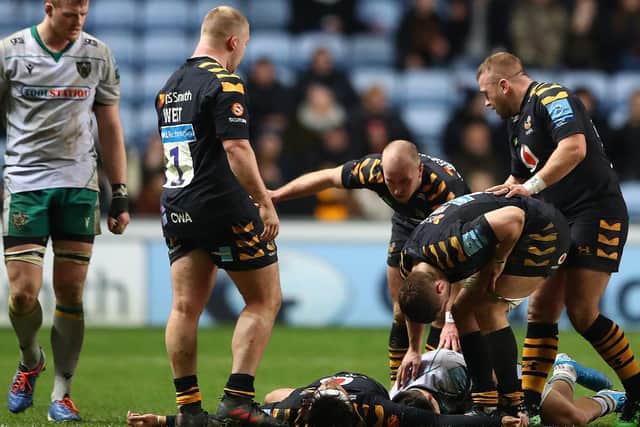 Tom Collins and Jacob Umaga were involved in an aerial collision at the Ricoh Arena