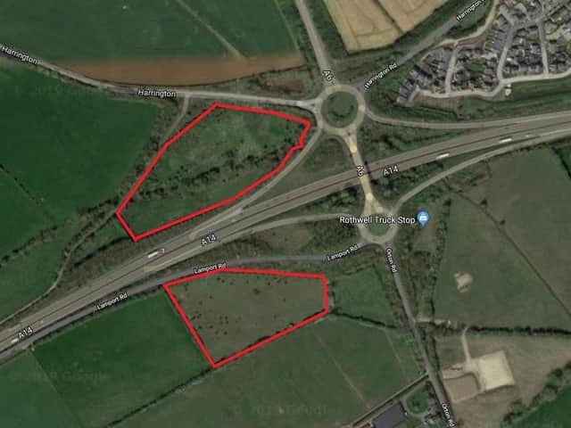 The two pieces of land bought by Kettering Council in 2016.