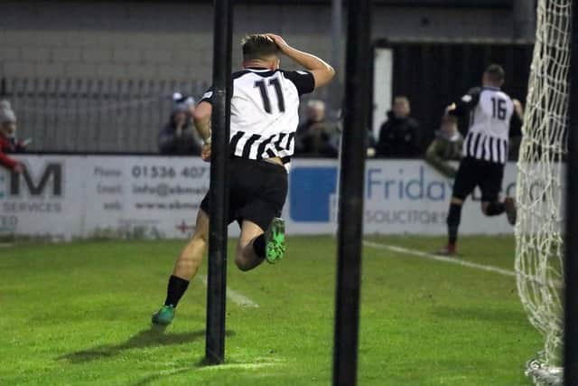 Jordon Crawford celebrates after the headed part of his perfect hat-trick