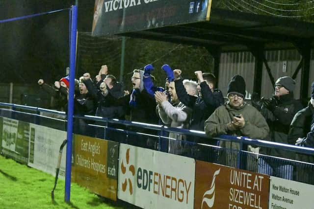 The travelling Diamonds fans show their delight at the final whistle