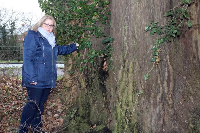 Justina Bryan with the oak tree which is thought to be 400 years old