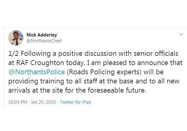 Chief constable Nick Adderley's late-night tweet following Monday's urgent meetings.