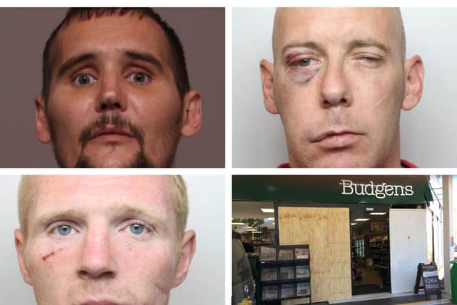 Clarke (top left), Laird (top right), Flecknor (bottom left) and the damage to the Budgens.