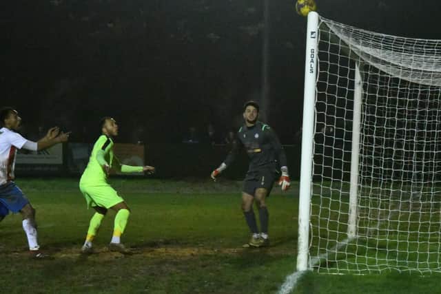 Jack Ashton was unlucky to see this header bounce off the top of the crossbar