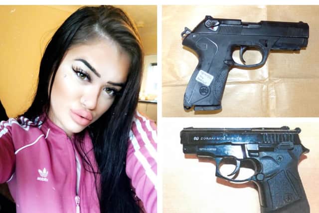Grace Keenoo and the two guns recovered. No image of Belton was available.