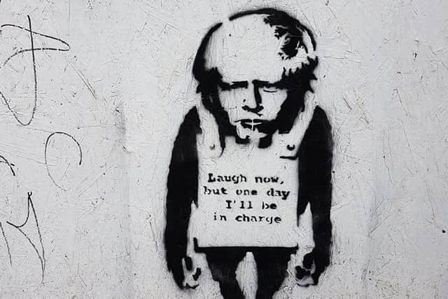Bod's Boris Johnson stencil, based on his inspiration Banksy's famous design.