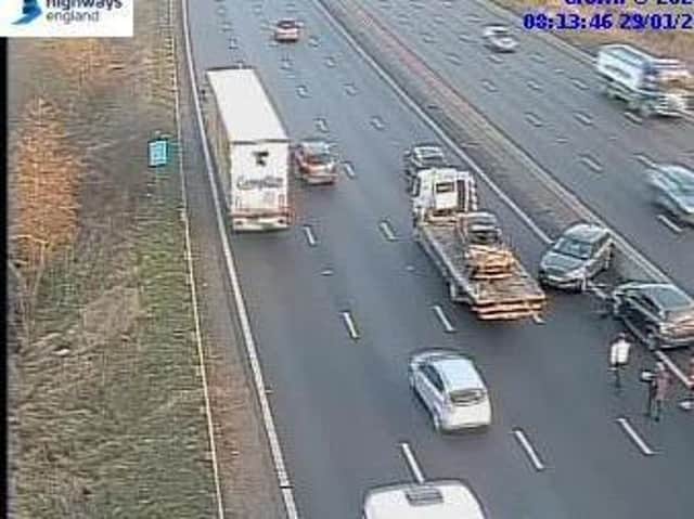 Highways England cameras picked up the accident on the M1 on Wednesday morning.