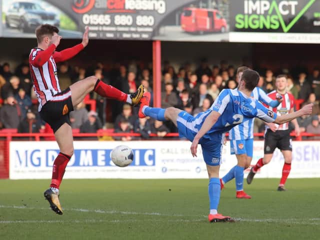 Action from Kettering Town's 1-1 draw at Altrincham last weekend. Picture by Peter Short