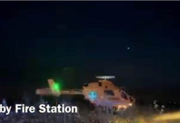 The air ambulance landed near a road traffic collision in Cotterstock yesterday.
