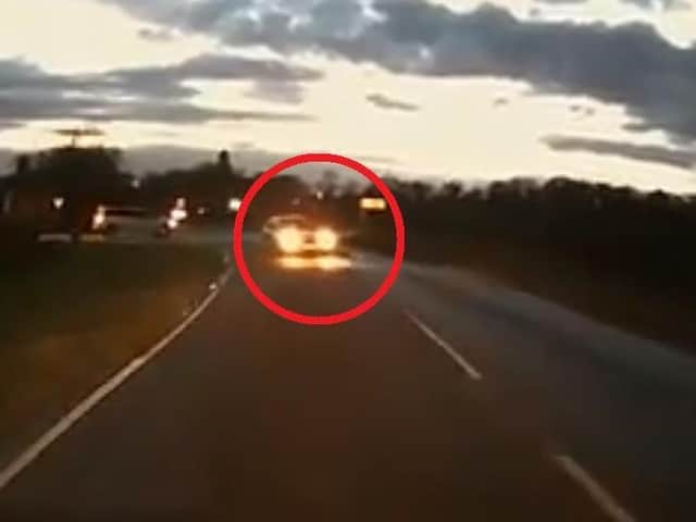 A dashcam video shows the moment an oncoming car outside RAF Croughton veers back into the correct lane.