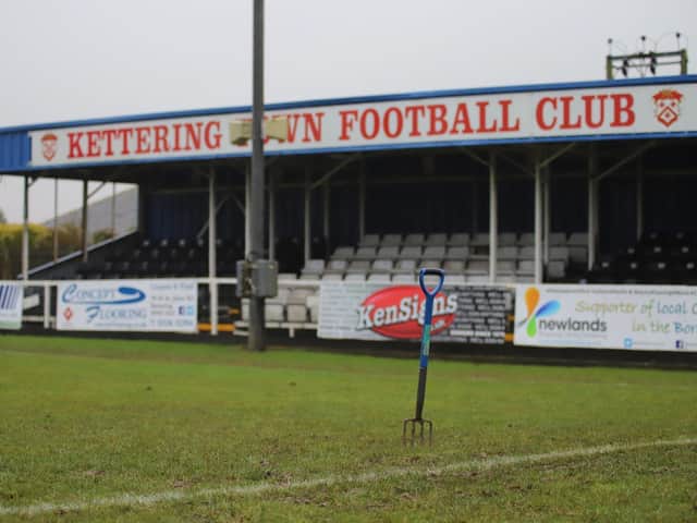 Kettering Town's Latimer Park pitch has been left waterlogged. Picture by Peter Short