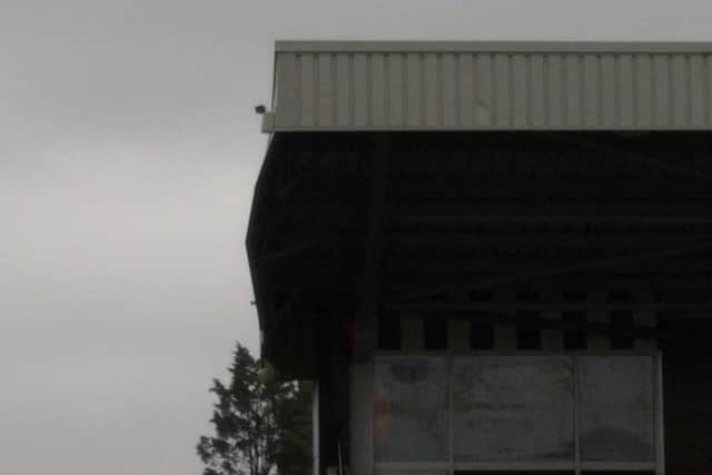 Damage to the roof of the main stand at Steel Park forced Corby Town's home match with North Leigh to be called off due to safety reasons. Picture courtesy of Corby Town FC