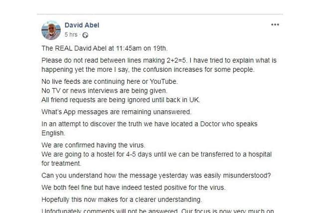 David's farewell Facebook message posted on Wednesday morning