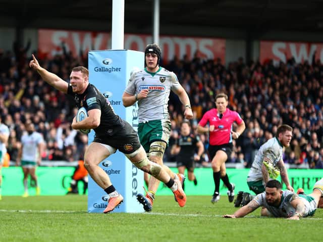 Sam Simmonds scored one of Exeter's eight tries
