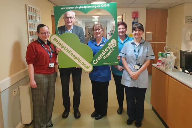L-R: Dr Mary Holloway, Hospice Trust CEO Peter Kelby, Matron Jo Rogers, Nurse Pauline de Chastelain, Technical Instructor Carolyn Hales.
