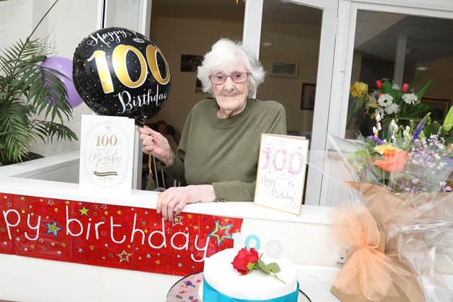 Madge Drage celebrating her 100th birthday at Clanfield care home in Islip
Madge enjoys cleaning and has a cheeky sense of humour.