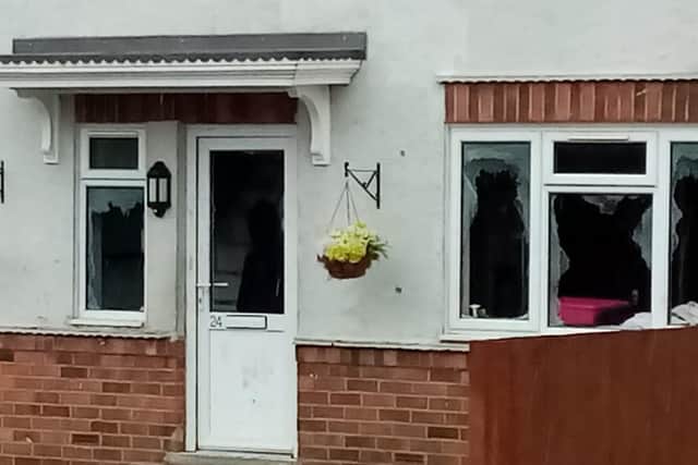 One property showed considerable damage to windows this morning