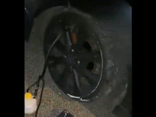 One of the tyres destroyed by the A43 pothole