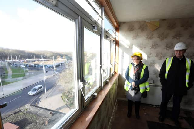 Flashback: Councillor Julie Riley inside the dilapidated building before work started