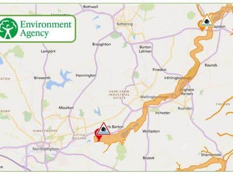 Flood warnings cover stretches of the River Nene in Northamptonshire