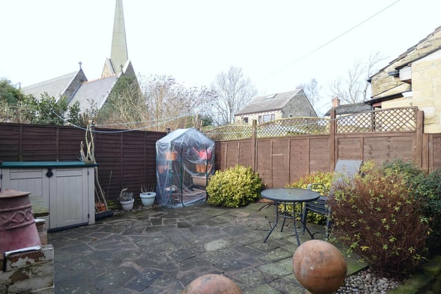 A good sized patio area in close proximity to the nearby church .