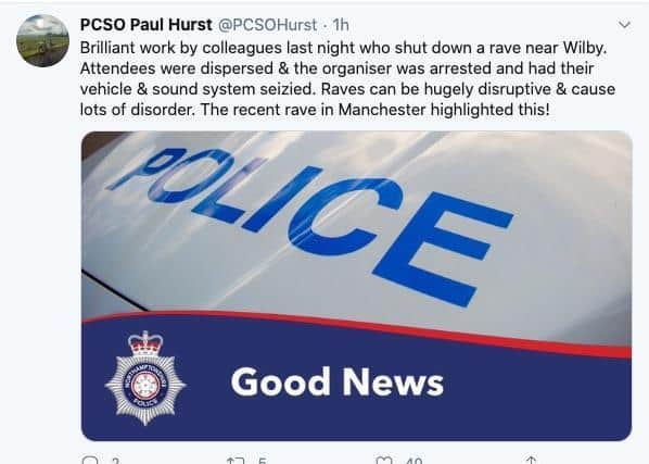 PCSO Paul Hurst shared the news online