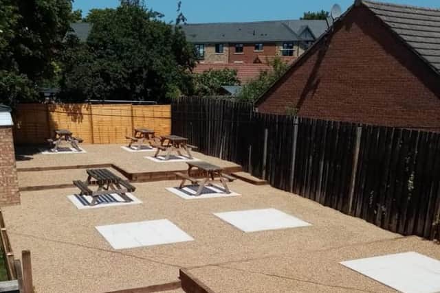 The beer garden at The Queens Head