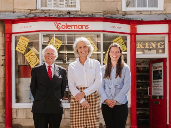 John, Joanna and Tallie outside Colemans in Oundle.