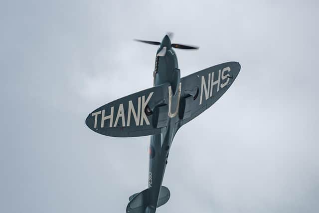 The Spitfire flying over Northampton General. Photo by Nigel Harrison