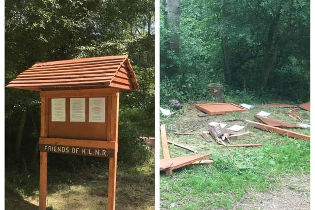 The sign was smashed into pieces