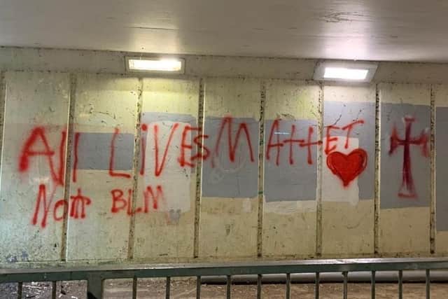 The graffiti in the underpass below the A45 near Earls Barton