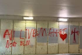 The graffiti in the underpass below the A45 near Earls Barton