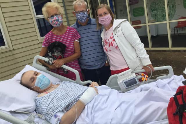 Jeremy has been allowed four hospital visits monitored by medics outside NGH from his mum Gillian, dad Robert, sister Nicola and much-loved Shih Tzu Milo.