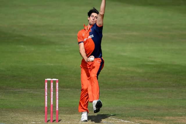 Northants bowler Brandon Glover in action for the Netherlands