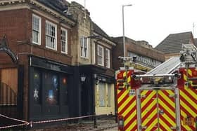 The aftermath of the fire at the former Feathers pub in Rushden High Street (picture by Mark Bonnett)