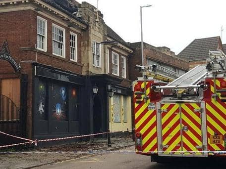 The aftermath of the fire at the former Feathers pub in Rushden High Street (picture by Mark Bonnett)