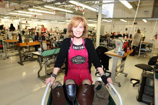 Louise Cunnington at her retirement from Church's shoe factory in 2015